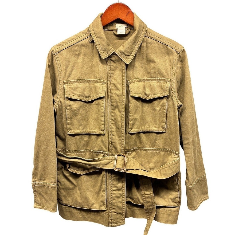 J.Crew Utility Safari Jacket Womens XS Khaki Belted Military Cargo Preppy Chic